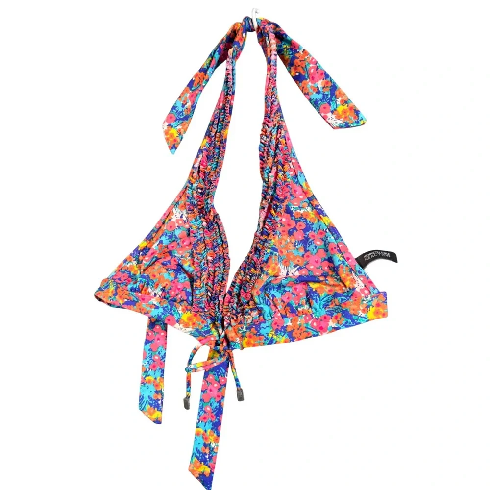 Kenneth Cole Reaction Floral Ruffle Bikini Set Halter 2pc M‎ Y2K